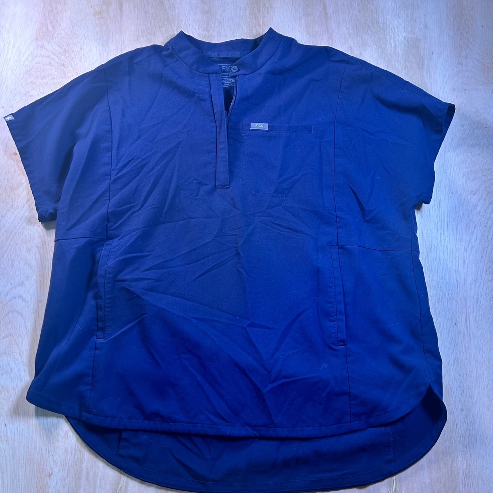 FIGS Womens Navy Blue Short Sleeve Quarter Zip Scrub Top Style 1000836 Size L